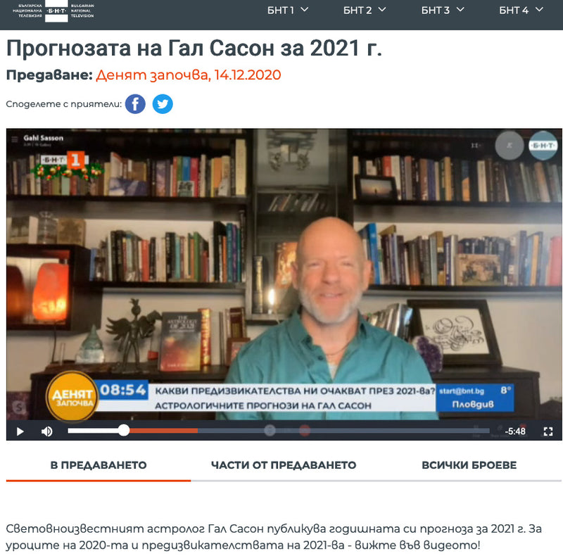 Прогнозата на Гал Сасон за 2021 (БНТ, 2020)